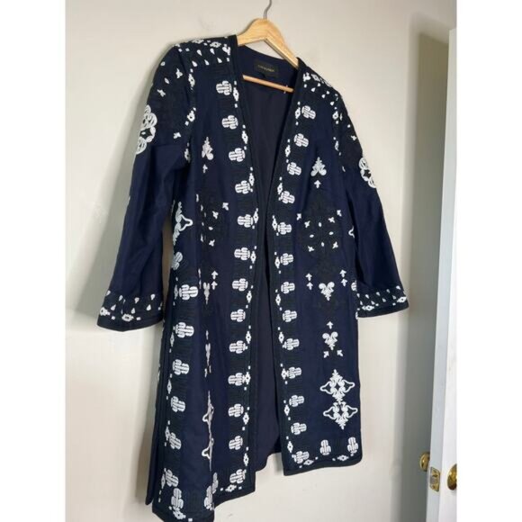 NEW Kobi Halperin Aster Embroidered Longline Open Coat Navy Blue Size: Small - Picture 3 of 7